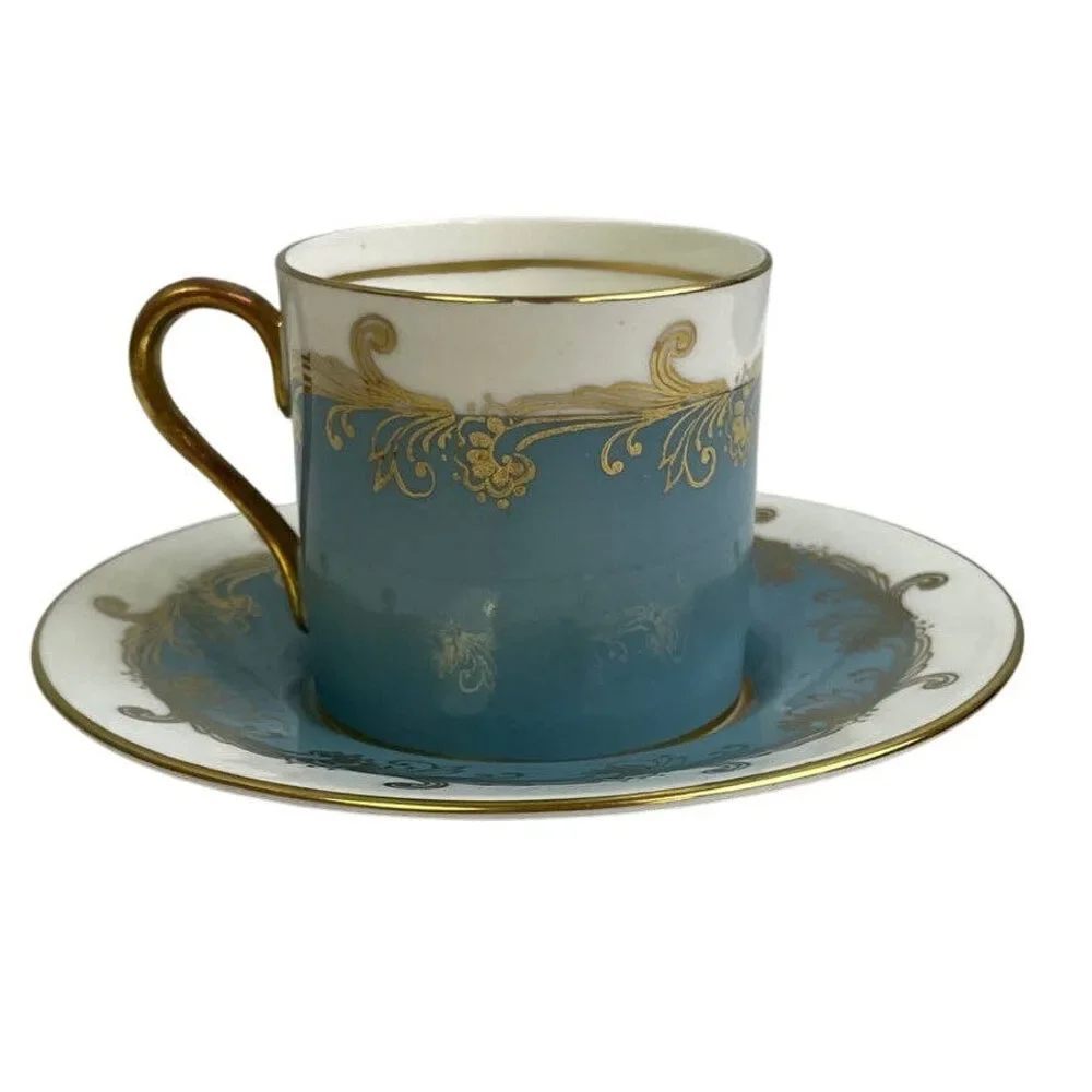 Vintage 1928 Aynsley Cup & Saucer Baby Blue Gold Bone China England Teacup Set